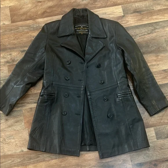 Express Black Leather Double-Breasted Jacket - Picture 1 of 16
